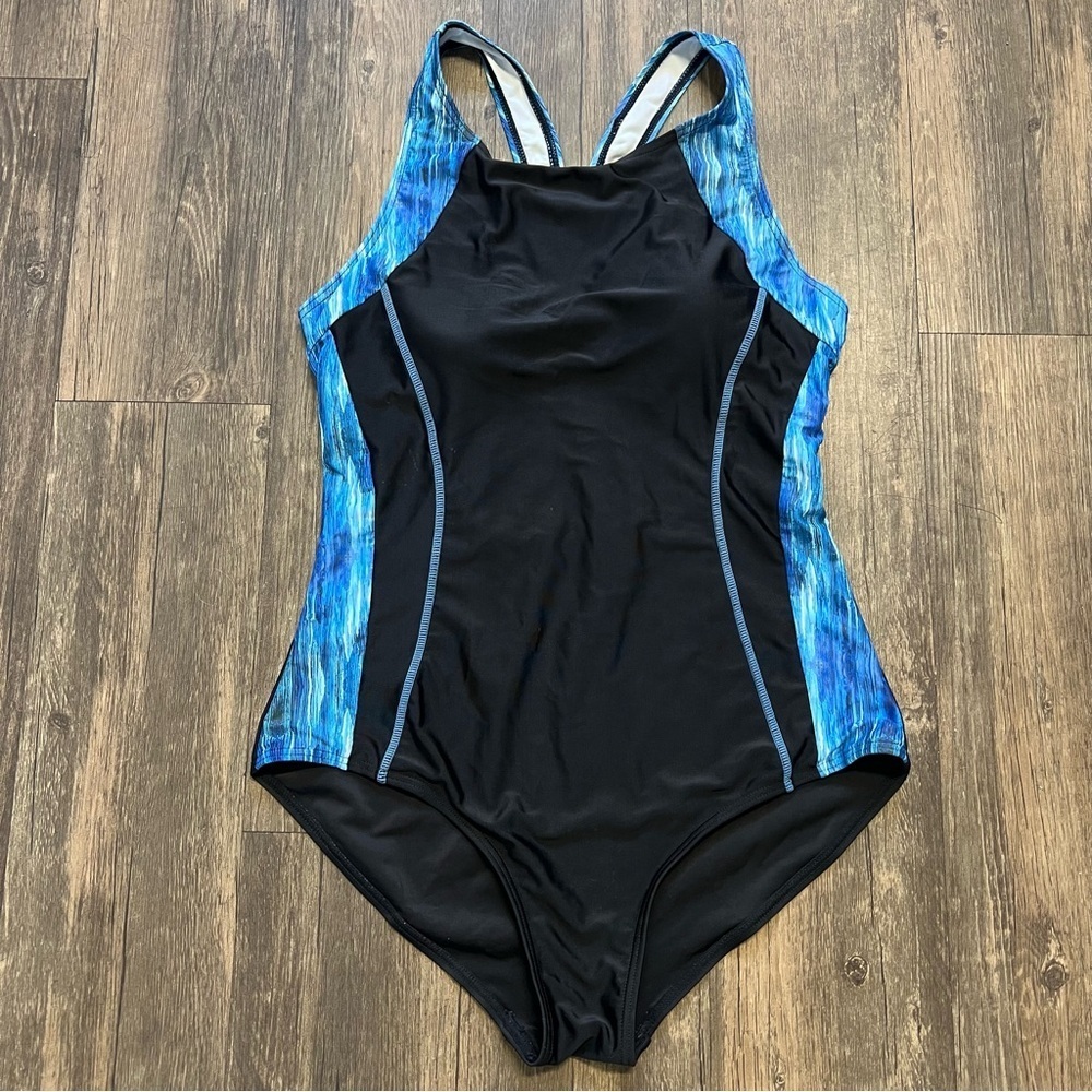 Women's Halter Print One Piece Swimsuit Unitard Athletic Swimwear Racer Back L - Picture 6 of 10